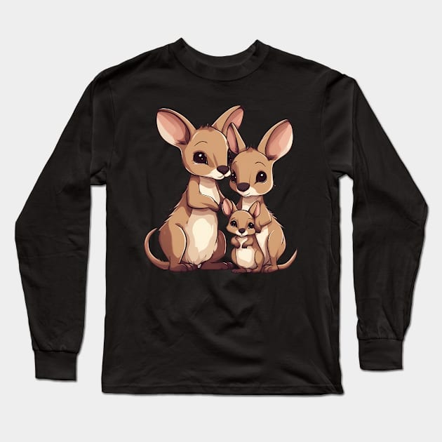 Kangaroo Mum Dad & Cub Long Sleeve T-Shirt by animegirlnft